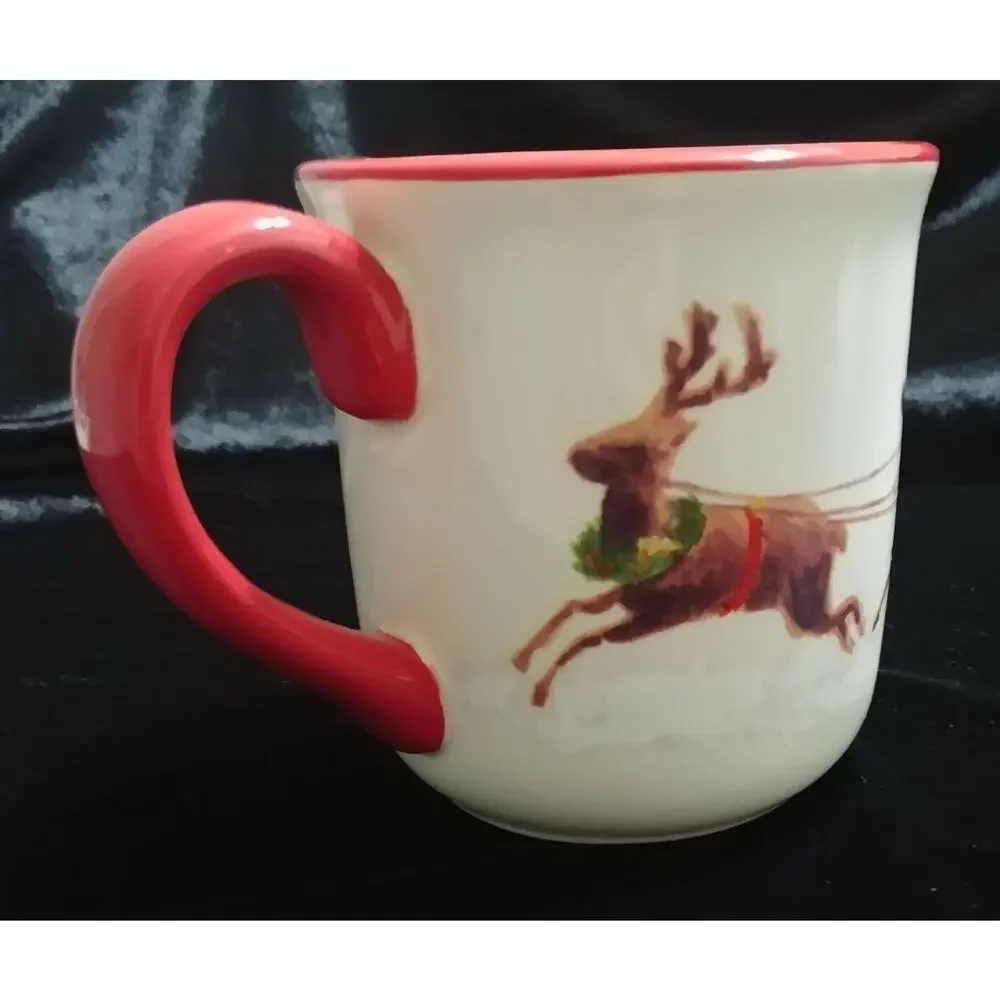 Retired Williams Sonoma Santa and His Reindeer 4”Tall Mug Christmas Holiday 2011